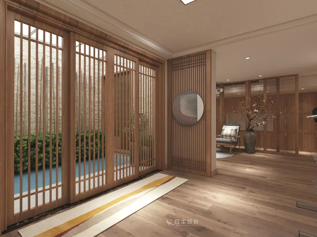 南京大華錦繡時代160㎡中式風(fēng)格--健身房+家庭影院，這才是向往的生活！03負(fù)一樓設(shè)計_柵欄式隔斷