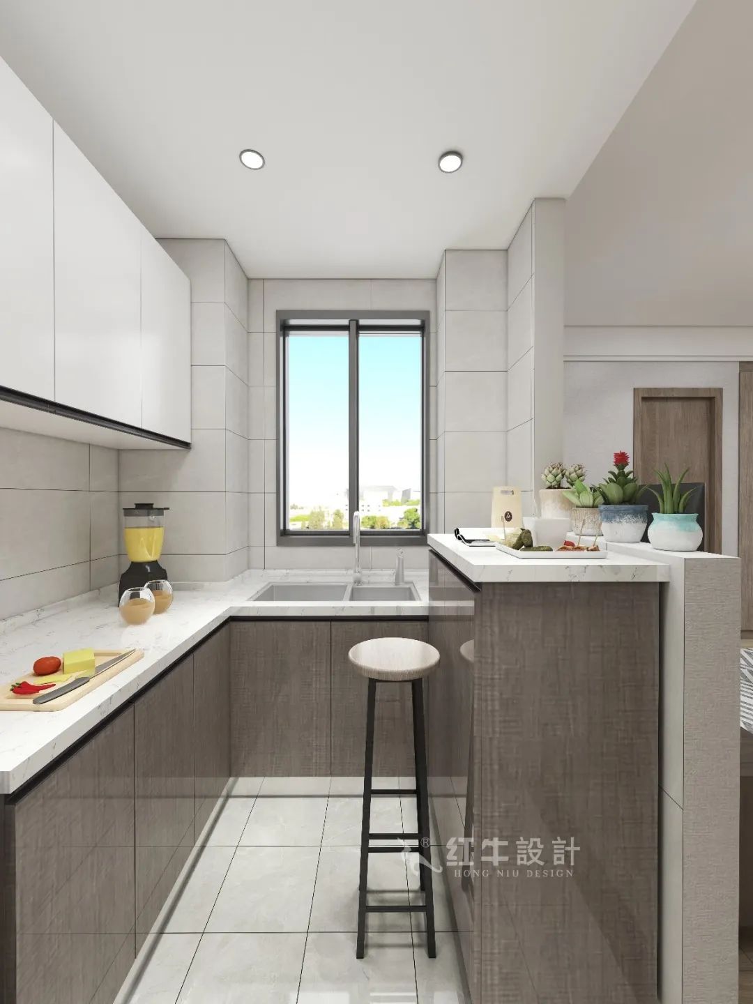 劉萍萍_花崗鴻福城132㎡現(xiàn)代簡約風(fēng)格_兩套小戶型打通變大宅，中西雙廚房+衣帽間打造品質(zhì)生活！08開放式廚房