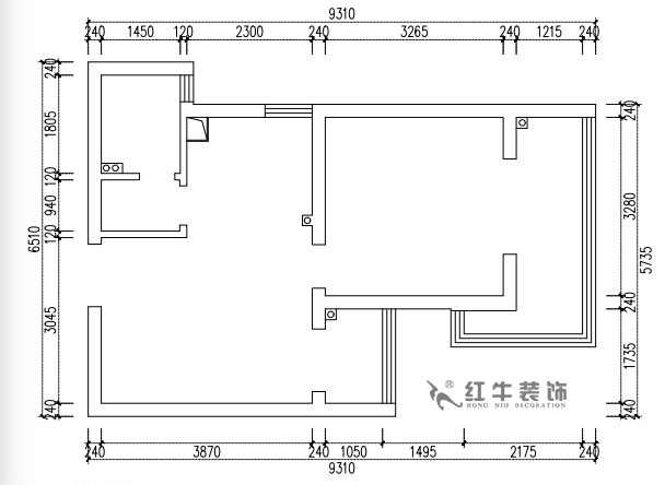 张桐玮｜亚东城2-904-46㎡-现代简约风格｜2室1厅1卫｜老房装修｜定制家￥80500｜全包10万｜00_01原始结构图