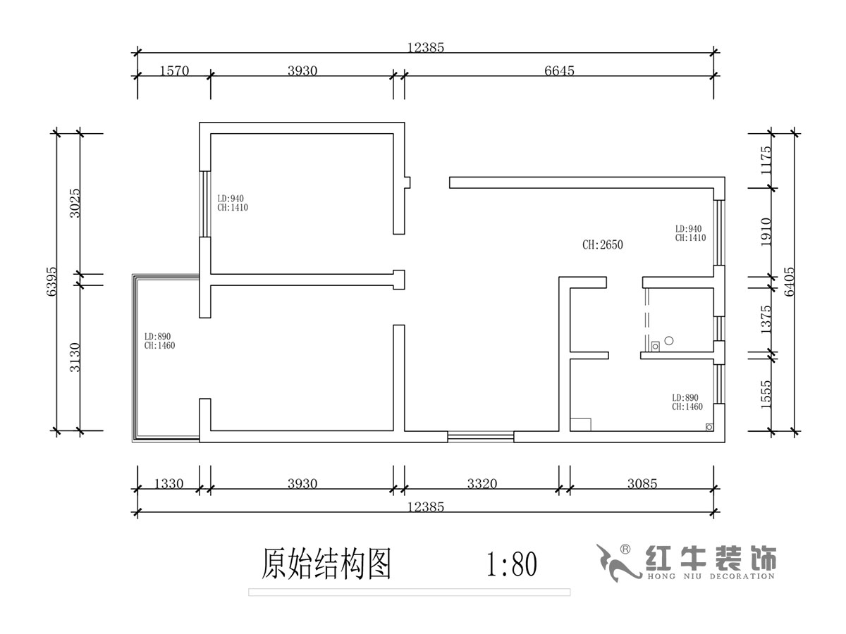 蔣?。T坎110號(hào)3-501-75㎡-現(xiàn)代簡約風(fēng)格｜2室2廳1衛(wèi)｜舊房裝修｜成品家￥120000｜全包12萬｜00_01原始結(jié)構(gòu)圖