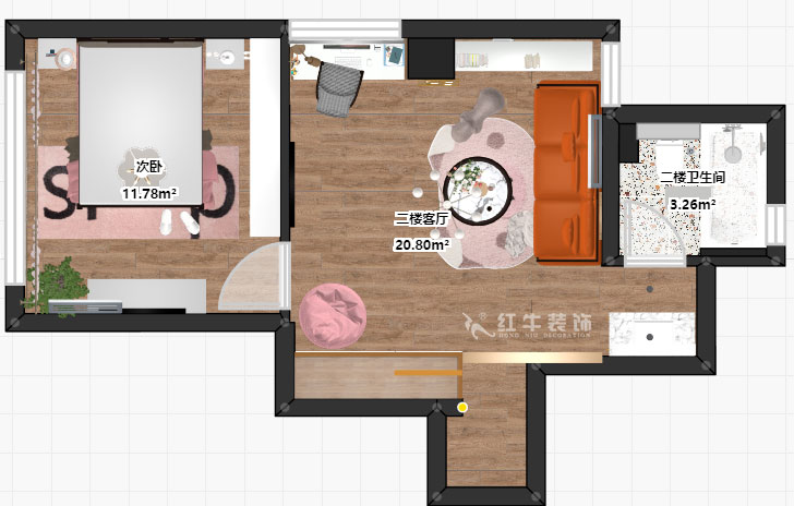 蔣琛｜西華龍樾2-6-312-106㎡-簡約風格｜小復式｜2室2廳2衛(wèi)｜二新房裝修｜成品家￥162999｜全包15萬｜00_06二樓彩平圖