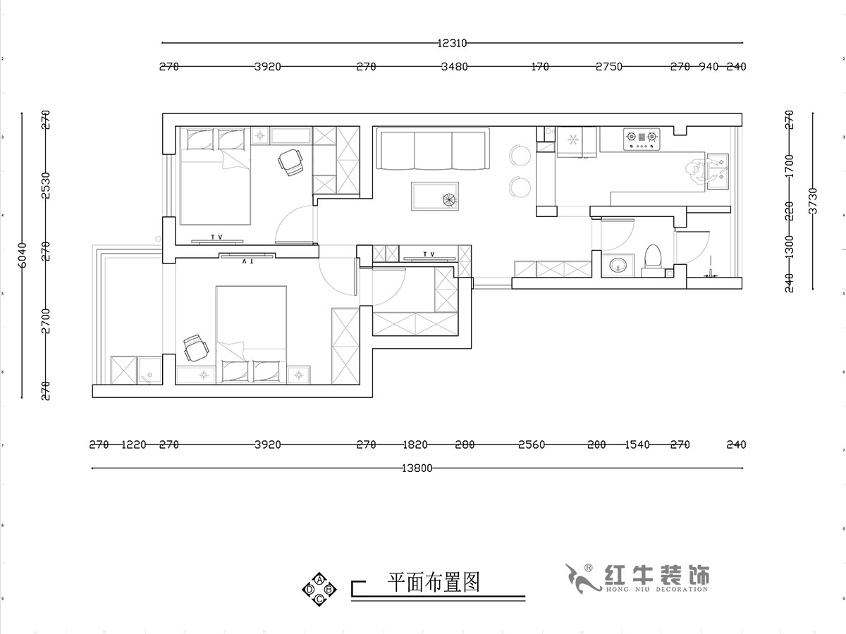 【實(shí)景案例】張智猿｜熱河南路308小區(qū)11-3-201-60㎡-簡(jiǎn)約風(fēng)格｜2室1廳1衛(wèi)｜老房裝修｜成品家￥92700｜全包12萬｜00_02平面布置圖