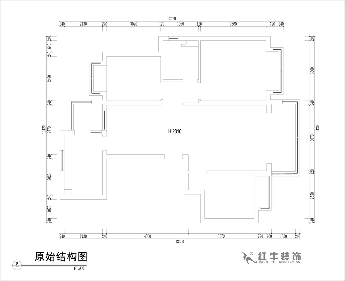 張桐瑋｜恒大林溪郡13-1001-99㎡-簡(jiǎn)歐風(fēng)格｜3室1廳1衛(wèi)｜新房裝修｜定制家￥122000｜全包13萬｜00_01原始結(jié)構(gòu)圖