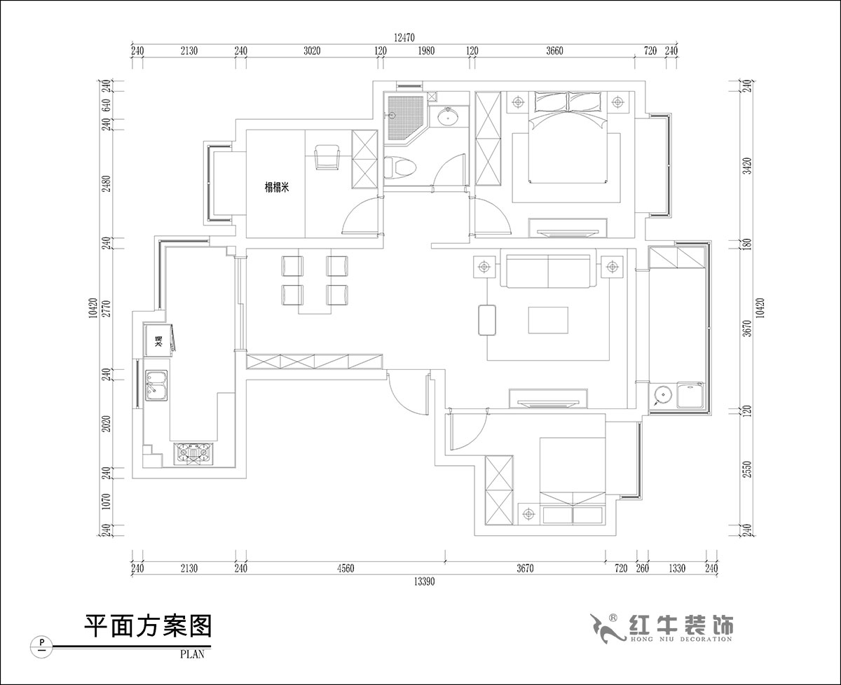 張桐瑋｜恒大林溪郡13-1001-99㎡-簡(jiǎn)歐風(fēng)格｜3室1廳1衛(wèi)｜新房裝修｜定制家￥122000｜全包13萬｜00_02平面方案圖