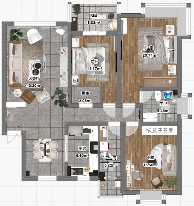 吳波｜仁恒翠竹園33-504-138㎡-現代風格｜3室2廳2衛(wèi)｜新房裝修｜定制家￥155631｜全包15