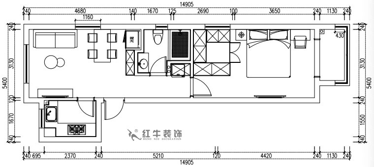 张桐玮｜紫杨佳园29-2101-59㎡-现代简约风格｜2室1厅1卫｜新房装修｜定制家￥89500｜全包10万｜00_02平面方案图