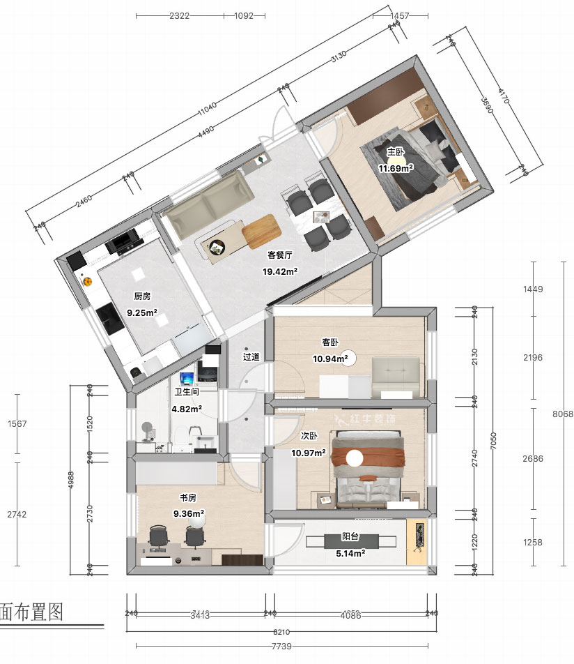 張智猿｜長營村145號1-306-100㎡-現代簡約風格｜4室1廳1衛(wèi)｜老房裝修｜定制家｜全包15萬｜00_04平面彩圖