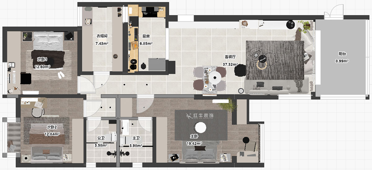 蔣?。袞|花園39-210-140㎡-現(xiàn)代簡約風(fēng)格｜4室2廳2衛(wèi)｜新房裝修｜定制家｜全包17萬｜00_03平面彩圖